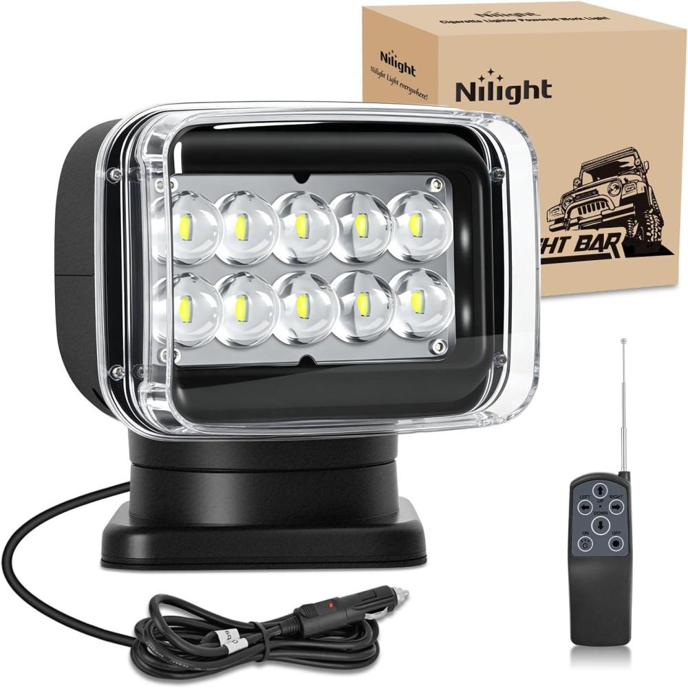 image:imageNilight Magnetic Marine Boat Light Remote Control LED Spotlight 50W 4800LM 12V24V 360 Rotating for Yachts Truck SUV UTV Tractors Offroad Hunting Search