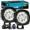 Nilight Led Offroad Lights 2PCS 4Inch 10LED Round Driving Light Spot White Beam Super Bright with 16AWG Wiring Harness Kit for Truck Pickup SUV ATV UTV Motorcycle 4×4 Car(White 4Inch 9Led Light Pods +Wiring Kit)