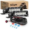 Nilight Slim LED Light Bar 2Pcs 7 Inch 16LED Single Row Spot Flood Combo Blue Off Road Driving Fog Fishing Hunting Emergency Safety Signal Lighting for 12V 24V ATV UTV Pickup Truck Tractor Boat(White 30W Spot)