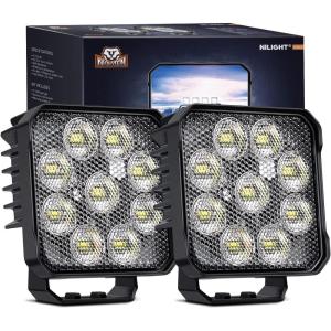 Nilight 2 PCS 4 Inch LED Pods Round 3370LM Built-in EMC 90°Flood Beam Angle Offroad Driving Lights Side Rear Back-Up Light for Tractor Truck Motorcycle Boat ATV UTV(2Pcs 4Inch Led Pods Square)