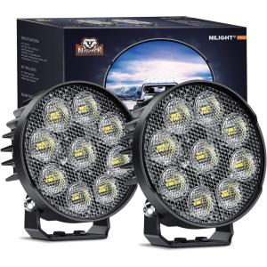 Nilight 2 PCS 4 Inch LED Pods Round 3370LM Built-in EMC 90°Flood Beam Angle Offroad Driving Lights Side Rear Back-Up Light for Tractor Truck Motorcycle Boat ATV UTV(2Pcs 4Inch Led Pods Round)