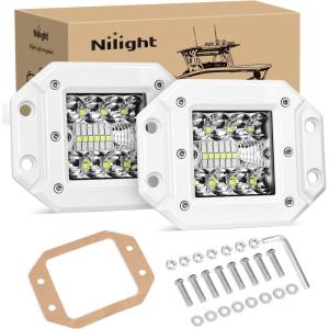 Nilight LED Light Pods 2PCS 42W Flush Mount Spot Flood Combo Backup Reverse Driving Bumper Lights Ponton Boat Deck Dock Lighting for Offroad Pickup Trucks SUV Van Tractors T-top Stern Saltwater Boats