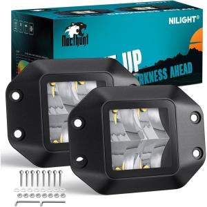 Nilight Motorcycle LED Pods 2 PCS 4.5 Inch 30 W Flood Beam Square Driving Work Offroad Side Ditch Lights Built-in EMC for Tractor Truck Motorbike Boat ATV(4.7Inch 4Led Flush Mount Light Pods)