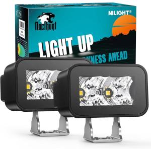 Nilight Motorcycle LED Pods 2 PCS 4.5 Inch 30 W Flood Beam Square Driving Work Offroad Side Ditch Lights Built-in EMC for Tractor Truck Motorbike Boat ATV(3Inch 2Led Light Pods)