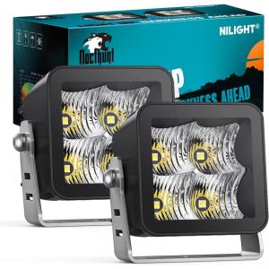 Nilight Motorcycle LED Pods 2 PCS 4.5 Inch 30 W Flood Beam Square Driving Work Offroad Side Ditch Lights Built-in EMC for Tractor Truck Motorbike Boat ATV(3Inch 4Led Light Pods)