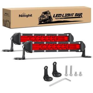 Nilight Slim LED Light Bar 2Pcs 7 Inch 16LED Single Row Spot Flood Combo Blue Off Road Driving Fog Fishing Hunting Emergency Safety Signal Lighting for 12V 24V ATV UTV Pickup Truck Tractor Boat(Red 7Inch 16LED 2Pcs)