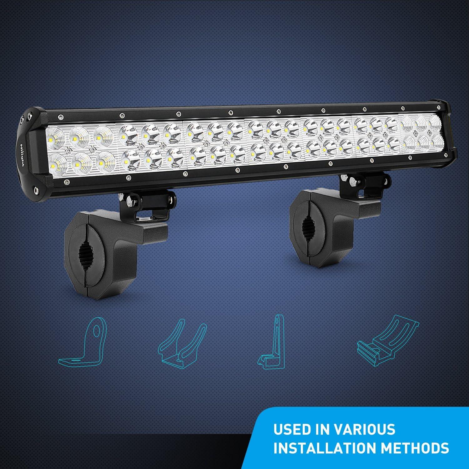 image:imageNilight 20Inch 126W Spot Flood Combo LED Light Bars Off Road Driving Fog Lights With OffRoad Light Mounting Bracket Horizontal Bar Tube Clamp 2 Years Warranty