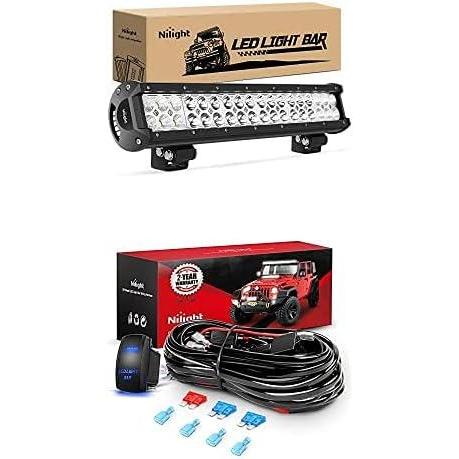image:imageNilight LED Light Bar 17Inch 108W Spot Flood Combo Led Off Road Lights with 12V 5Pin Rocker Switch 16AWG Wiring Harness Kit2 Lead 2 Years Warranty