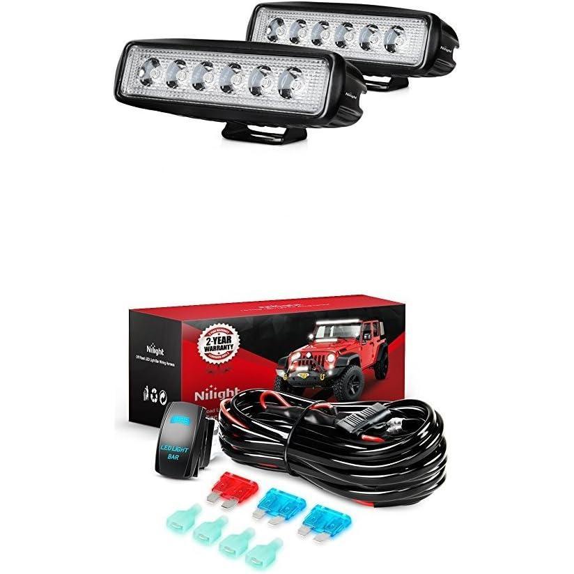 image:imageNilight LED Light Bar 2PCS 18w Spot Driving Fog Light With 12V 5Pin Rocker Switch 16AWG Wiring Harness Kit2 Lead  2 Years Warranty