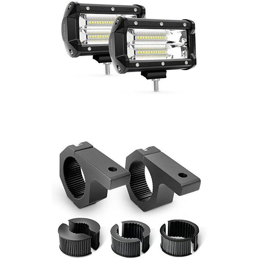 image:imageNilight 2PCS 5Inch 72W Double Row 7200LM Flood LED Light Bar Fog Lights With OffRoad Light Mounting Bracket Horizontal Bar Tube Clamp 2 Years Warranty