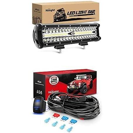 image:imageNilight LED Light Bar 12Inch 300W Spot Flood Combo Led Off Road Lights with 12V 5Pin Rocker Switch 16AWG Wiring Harness Kit2 Lead 2 Years Warranty