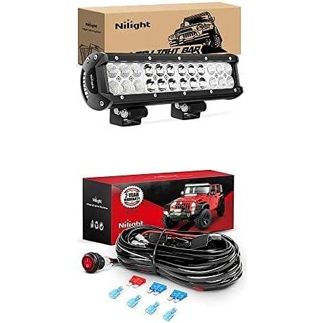 image:imageNilight LED Light Bar 12Inch 72W Spot Flood Combo Led Off Road Lights with 12V 16AWG Wiring Harness Kit2 Lead 2 Years Warranty