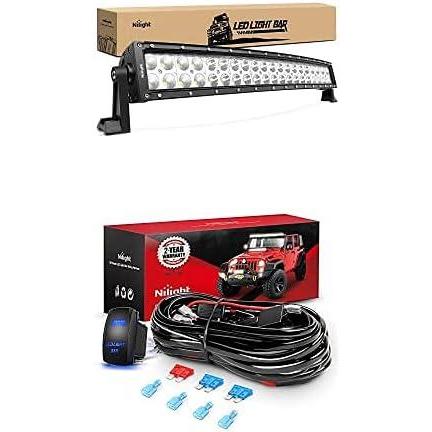 image:imageNilight LED Light Bar 22Inch 120W Curved Spot Flood Combo Led Off Road Lights with 12V 5Pin Rocker Switch 16AWG Wiring Harness Kit2 Lead 2 Years Warranty