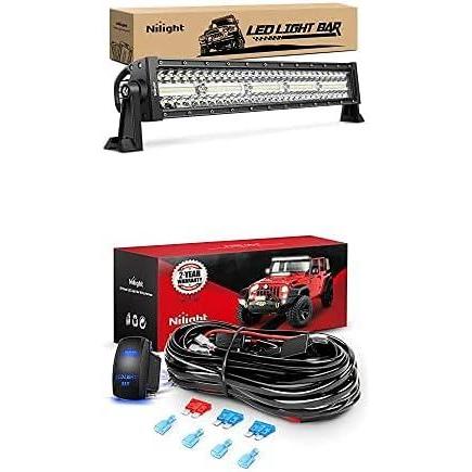 image:imageNilight LED Light Bar 22Inch 480W Spot Flood Combo Led Off Road Lights with 12V 5Pin Rocker Switch 16AWG Wiring Harness Kit2 Lead 2 Years Warranty