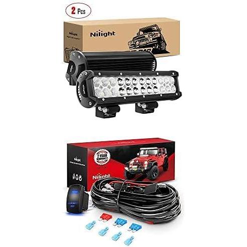 image:imageNilight LED Light Bar 2PCS 12Inch 72W Spot Flood Combo Led Off Road Lights with 12V 5Pin Rocker Switch 16AWG Wiring Harness Kit2 Lead 2 Years Warranty