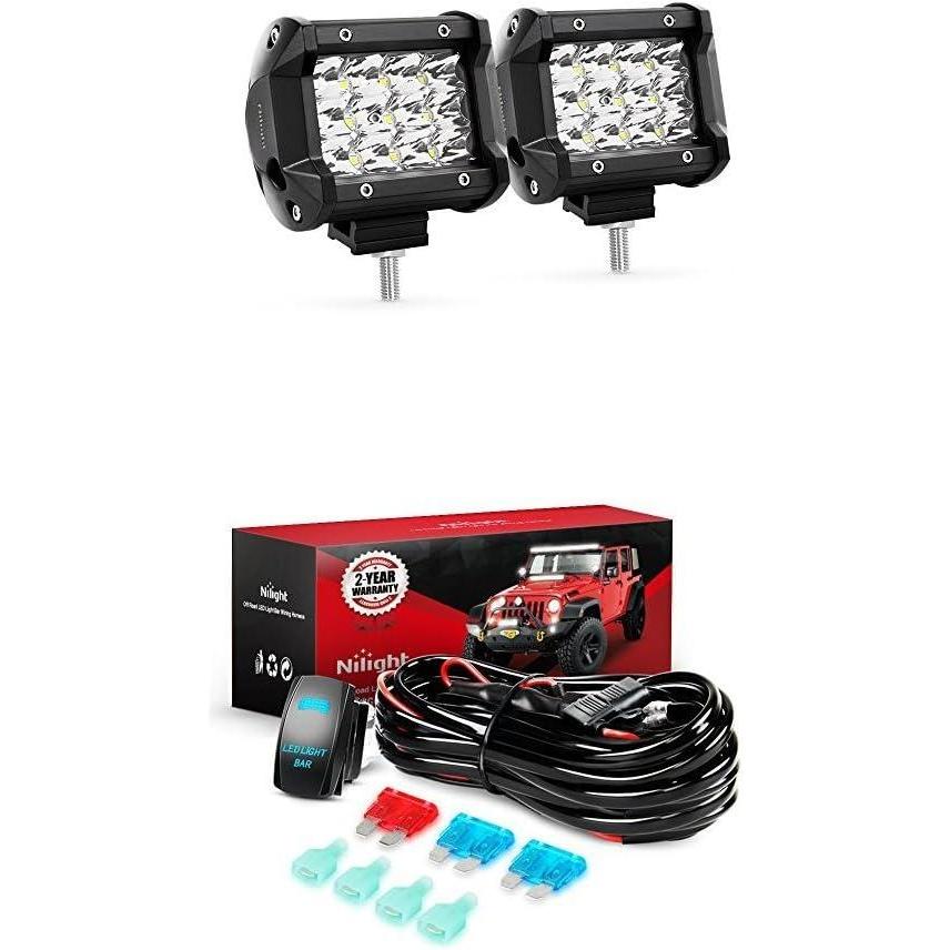 image:imageNilight LED Light Bar 2PCS 4Inch 36W Triple Row 3600LM Spot Led Off Road Lights With 12V 5Pin Rocker Switch 16AWG Wiring Harness Kit2 Lead 2 Years Warranty