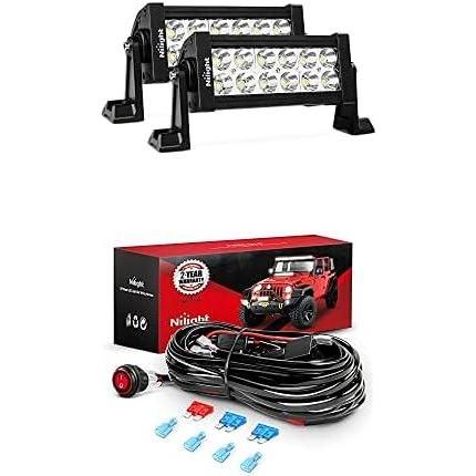 image:imageNilight LED Light Bar 2PCS 7Inch 36W Spot Led Off Road Lights with 12V 16AWG Wiring Harness Kit2 Lead 2 Years Warranty