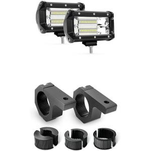 Nilight 2PCS 5Inch 72W Double Row 7200LM Flood LED Light Bar Fog Lights With Off-Road Light Mounting Bracket Horizontal Bar Tube Clamp, 2 Years Warranty