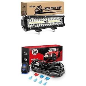 Nilight LED Light Bar 12Inch 300W Spot Flood Combo Led Off Road Lights with 12V 5Pin Rocker Switch 16AWG Wiring Harness Kit-2 Lead, 2 Years Warranty