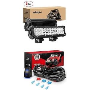 Nilight LED Light Bar 2PCS 12Inch 72W Spot Flood Combo Led Off Road Lights with 12V 5Pin Rocker Switch 16AWG Wiring Harness Kit-2 Lead, 2 Years Warranty