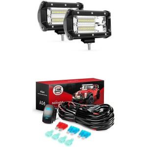 Nilight LED Light Bar 2PCS 5.3Inch 72W Double Row 7200LM Flood Led Off Road Lights With 12V 5Pin Rocker Switch 16AWG Wiring Harness Kit-2 Lead , 2 Years Warranty