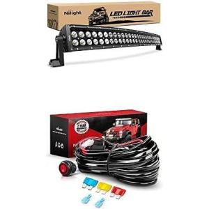Nilight LED Light Bar 32Inch 180W Curved Spot Flood Combo Led Off Road Lights with 12V 14AWG Wiring Harness Kit-1 Lead, 2 Years Warranty