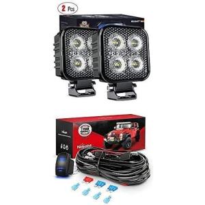 Nilight Led Pods 2PCS 12W Flood Light Bar LED Work Light Led Off Road Lights with 12V 5Pin Rocker Switch 16AWG Wiring Harness Kit-2 Lead, 2 Years Warranty