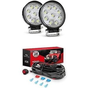 Nilight Led Pods 2PCS 27W Flood Light Bar LED Work Light Led Off Road Lights with 12V 16AWG Wiring Harness Kit-2 Lead, 2 Years Warranty