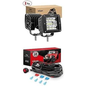 Nilight Led Pods 2PCS 42W Light Bar LED Work Light Led Off Road Lights with 12V 16AWG Wiring Harness Kit-2 Lead, 2 Years Warranty