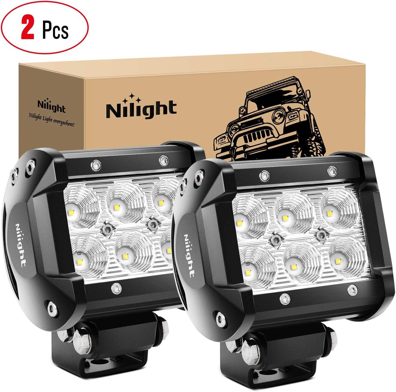 image:imageNilight LED Light Bar 2PCS 18W Flood Led Pods Led Off Road Lights with 12V 16AWG Wiring Harness Kit2 Lead 2 Years Warranty