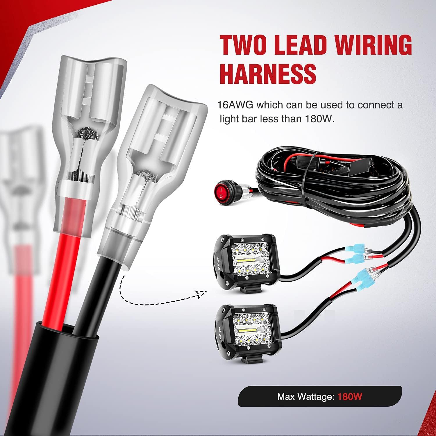 image:imageNilight LED Light Bar 2PCS 18W Flood Led Pods Led Off Road Lights with 12V 16AWG Wiring Harness Kit2 Lead 2 Years Warranty