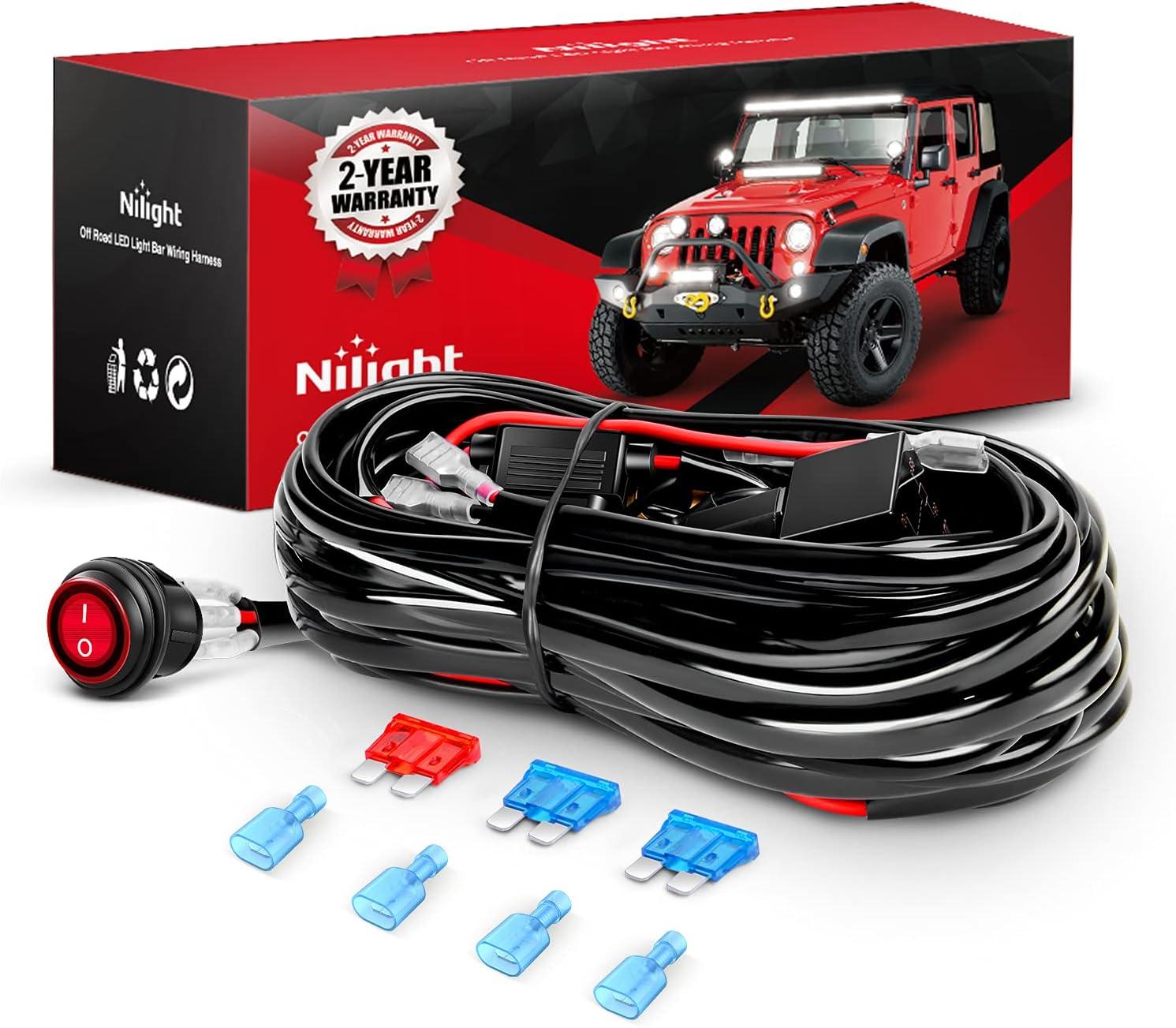 image:imageNilight LED Light Bar 2PCS 18W Flood Led Pods Led Off Road Lights with 12V 16AWG Wiring Harness Kit2 Lead 2 Years Warranty
