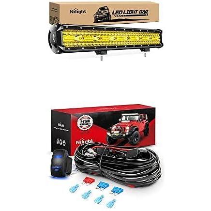 image:imageNilight LED Light Bar 20Inch 420W Amber Spot Flood Combo Led Off Road Lights with 12V 5Pin Rocker Switch 16AWG Wiring Harness Kit2 Lead 2 Years Warranty