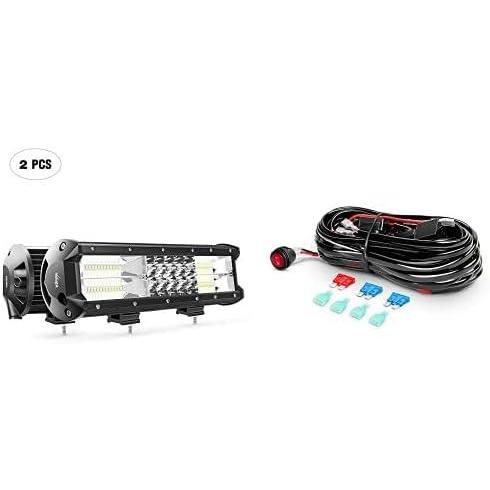 image:imageNilight LED Light Bar 2PCS 12Inch 180W Triple Row 18000LM Flood Spot Combo Led Off Road Lights With 16AWG Wiring Harness Kit2 Lead  2 Years Warranty