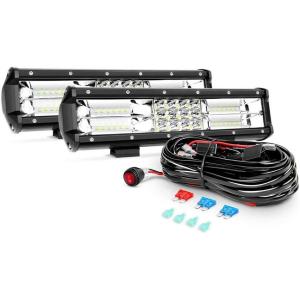 Nilight 2PCS 12Inch 180W Triple Row Flood Spot Combo LED Light Bar 18000LM Led Bar with Off Road Wiring Harness, 2 Years Warranty