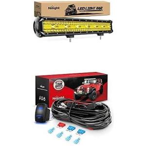 Nilight LED Light Bar 20Inch 420W Amber Spot Flood Combo Led Off Road Lights with 12V 5Pin Rocker Switch 16AWG Wiring Harness Kit-2 Lead, 2 Years Warranty