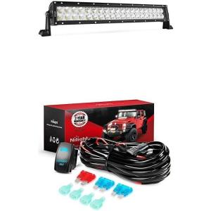 Nilight LED Light Bar 22Inch 120W Spot Flood Combo Led Off Road Lights With 12V 5Pin Rocker Switch 16AWG Wiring Harness Kit-2 Lead , 2 Years Warranty