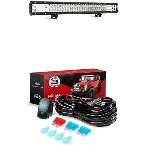 Nilight LED Light Bar 23Inch 297W Triple Row 29700LM Flood Spot Combo Led Off Road Lights With 12V 5Pin Rocker Switch 16AWG Wiring Harness Kit-2 Lead , 2 Years Warranty