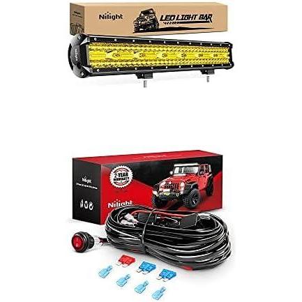 image:imageNilight LED Light Bar 20Inch 420W Amber Spot Flood Combo Led Off Road Lights with 12V 16AWG Wiring Harness Kit2 Lead 2 Years Warranty