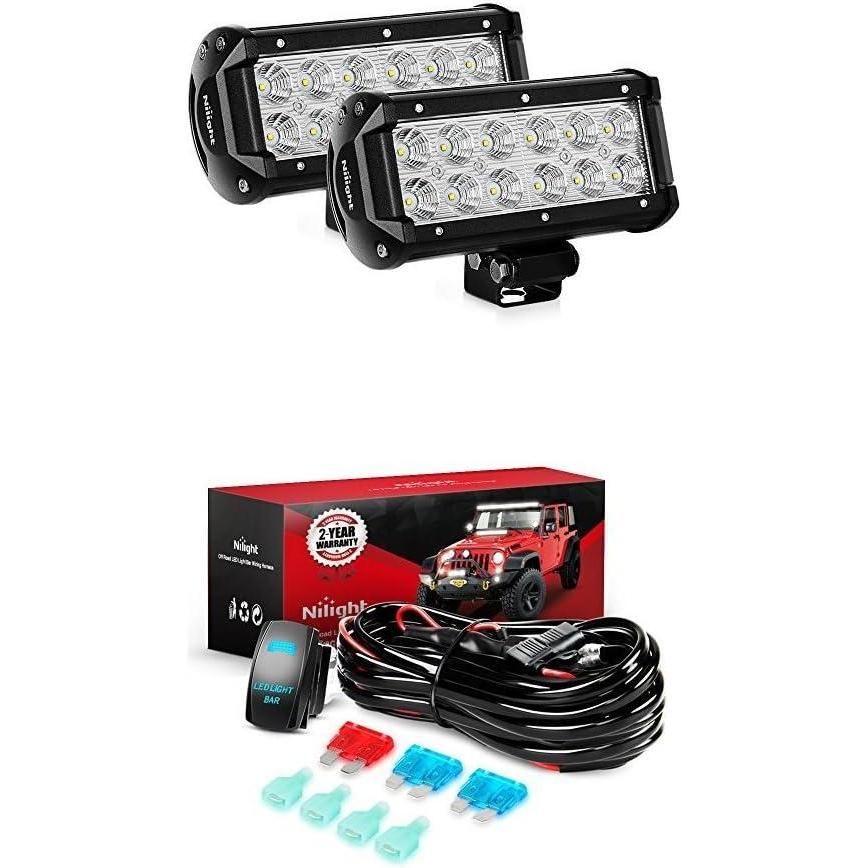 image:imageNilight LED Light Bar 2PCS 65Inch 36W Flood Led Off Road Lights With 12V 5Pin Rocker Switch 16AWG Wiring Harness Kit2 Lead 2 Years Warranty