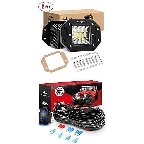 image:imageNilight LED Work Light 2PCS 42W Flush Mount Light Bar Led Off Road Lights With 12V 5Pin Rocker Switch 16AWG Wiring Harness Kit2 Lead 2 Years Warranty