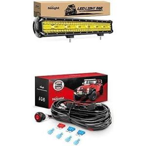 Nilight LED Light Bar 20Inch 420W Amber Spot Flood Combo Led Off Road Lights with 12V 16AWG Wiring Harness Kit-2 Lead, 2 Years Warranty
