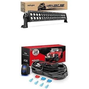 Nilight LED Light Bar 22Inch 120W Led Off Road Lights Spot Flood Combo with 12V 5Pin Rocker Switch 16AWG Wiring Harness Kit-2 Lead, 2 Years Warranty
