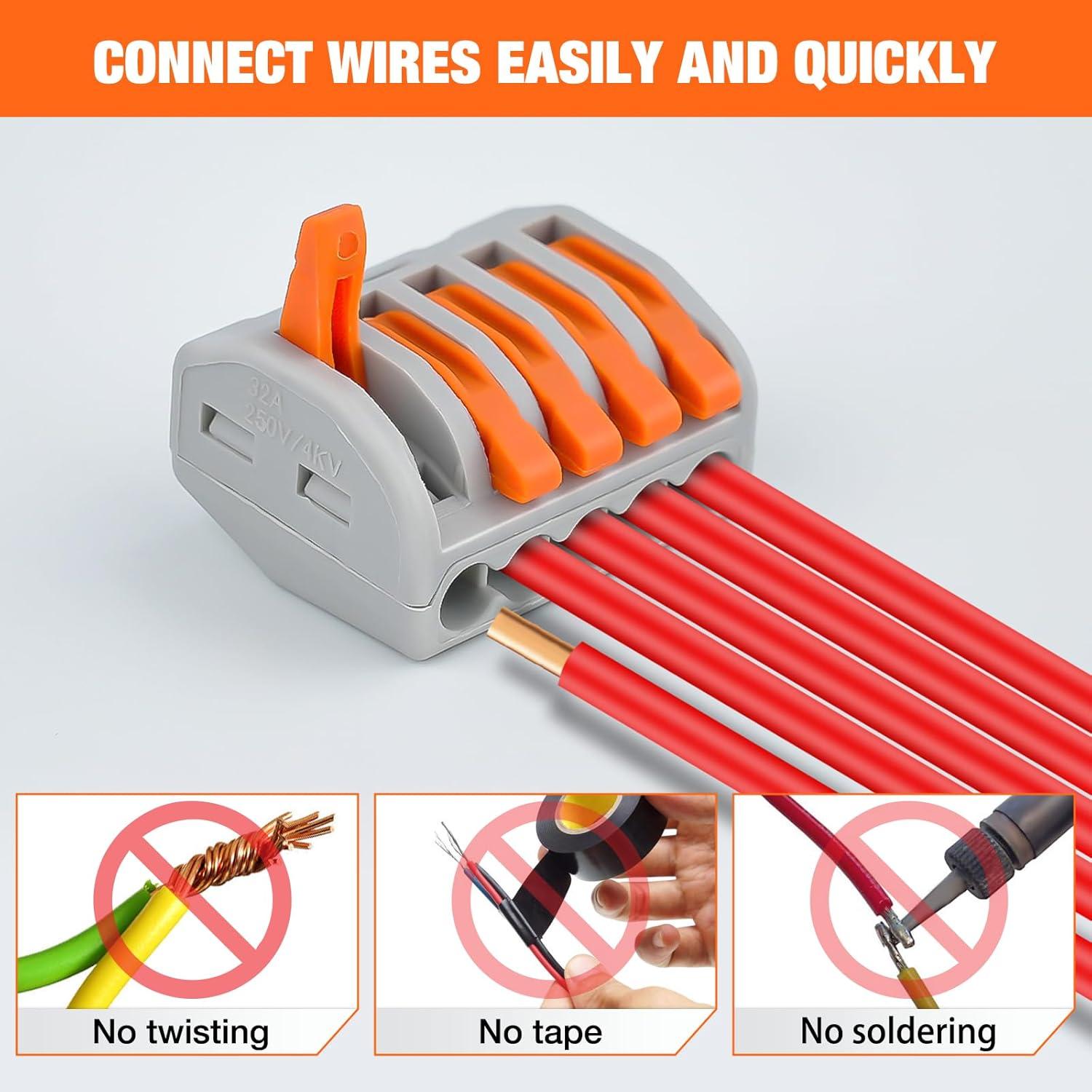 image:imageNilight 120PCS Yellow Wire Connectors Kit 1614 AWG Electric Wire Caps Insulating Insert Twist Electrical Wire Terminal with Spring for Connect Electrical Wiring Automotive Car Truck Boats Marine115Pcs Lever Wire Connectors