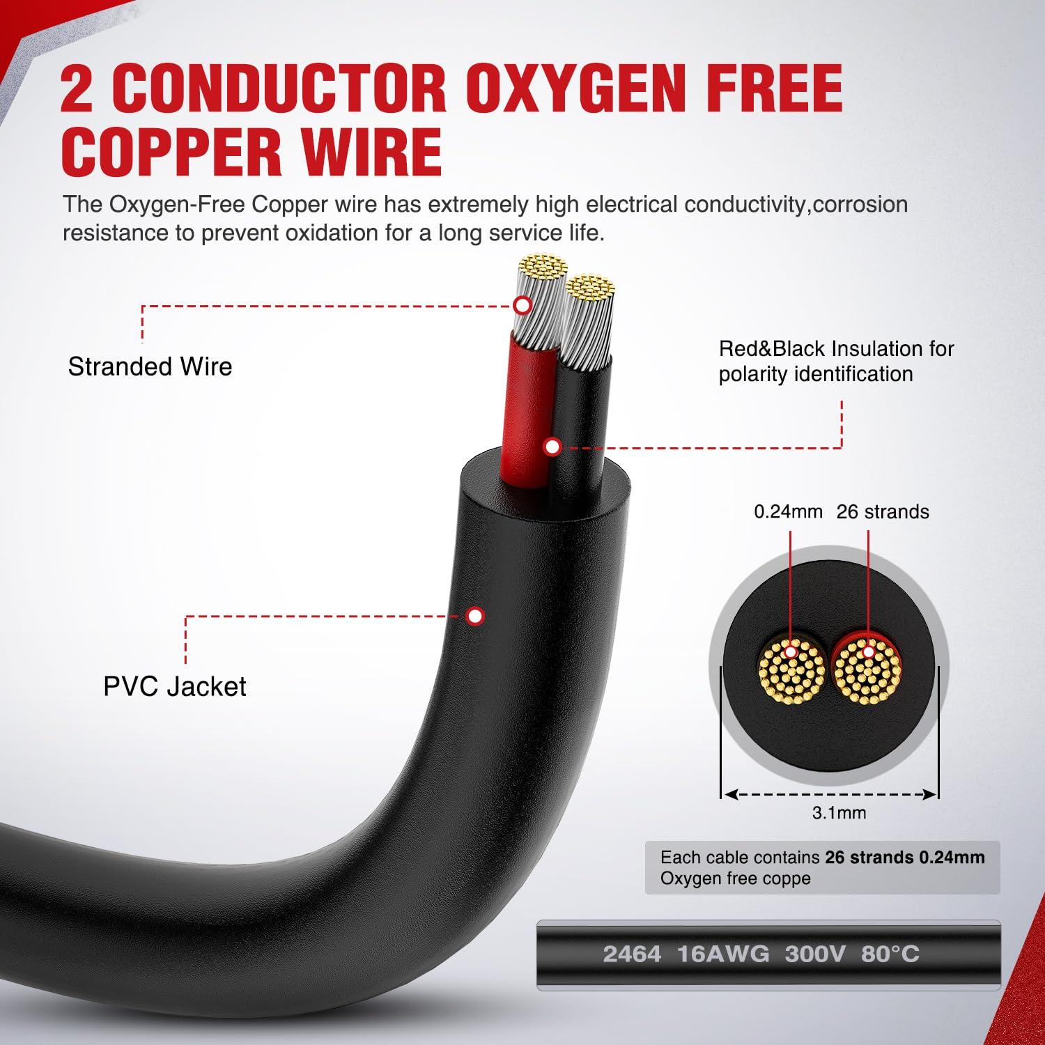 image:imageNilight 50FT 14AWG OxygenFree Copper Wire Red Black Electrical Wire Stranded PVC Cord 2 Conductor Parallel 300V DC Flexible Extension Cords for LED Strips Lamps Lighting2 Conductor