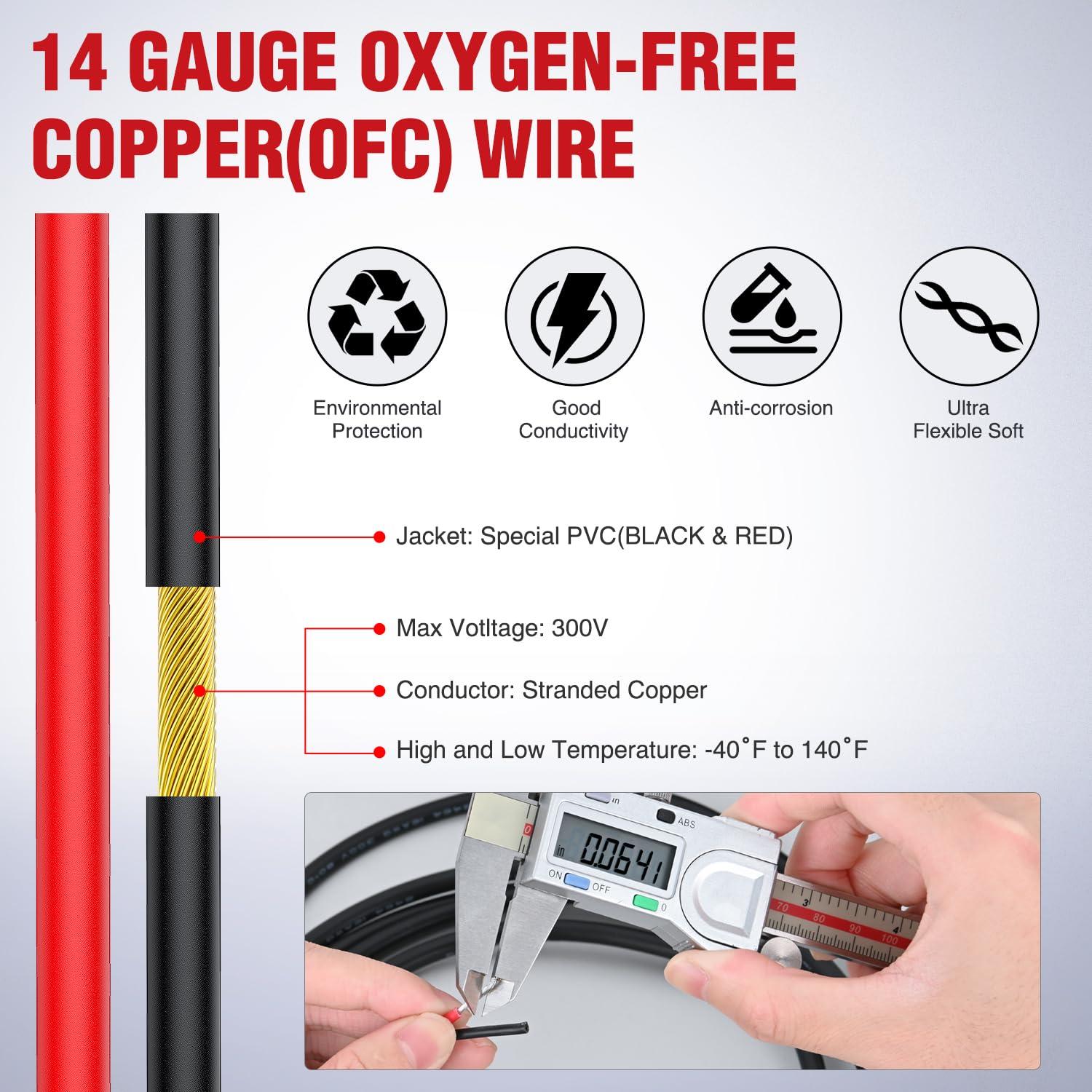 image:imageNilight 50FT 14AWG OxygenFree Copper Wire Red Black Electrical Wire Stranded PVC Cord 2 Conductor Parallel 300V DC Flexible Extension Cords for LED Strips Lamps Lighting2 Conductor