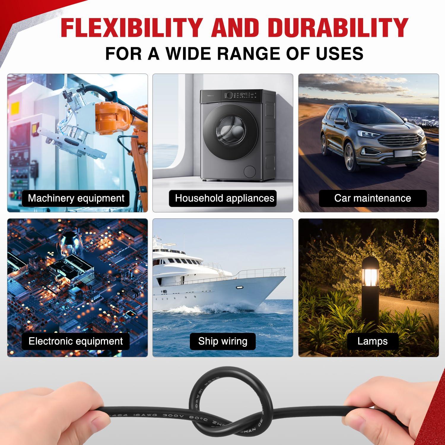 image:imageNilight 50FT 14AWG OxygenFree Copper Wire Red Black Electrical Wire Stranded PVC Cord 2 Conductor Parallel 300V DC Flexible Extension Cords for LED Strips Lamps Lighting2 Conductor