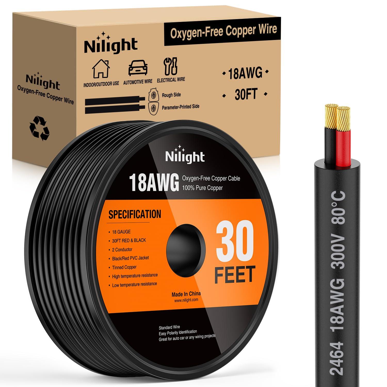 image:imageNilight 50FT 14AWG OxygenFree Copper Wire Red Black Electrical Wire Stranded PVC Cord 2 Conductor Parallel 300V DC Flexible Extension Cords for LED Strips Lamps Lighting2 Conductor