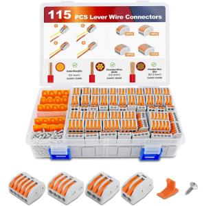 Nilight 120PCS Yellow Wire Connectors Kit 16-14 AWG Electric Wire Caps Insulating Insert Twist Electrical Wire Terminal with Spring for Connect Electrical Wiring Automotive Car Truck Boats Marine(115Pcs Lever Wire Connectors)