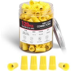 Nilight 120PCS Yellow Wire Connectors Kit 16-14 AWG Electric Wire Caps Insulating Insert Twist Electrical Wire Terminal with Spring for Connect Electrical Wiring Automotive Car Truck Boats Marine(120PCS 16-14# Wire Caps)